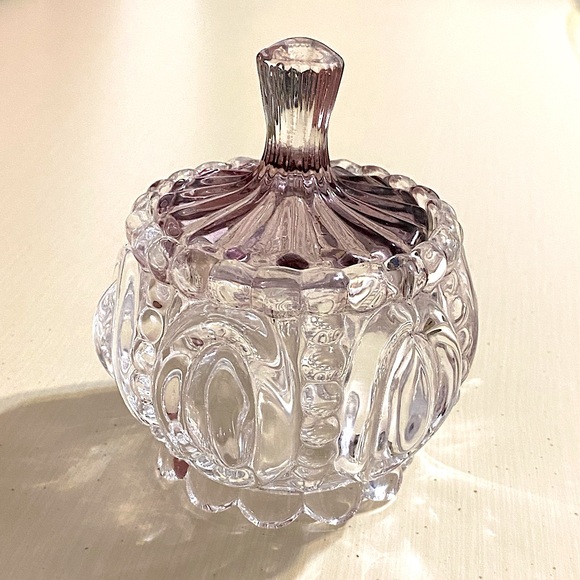 Crystal Lavender Trinket Bowl w Lid - Picture 2 of 4